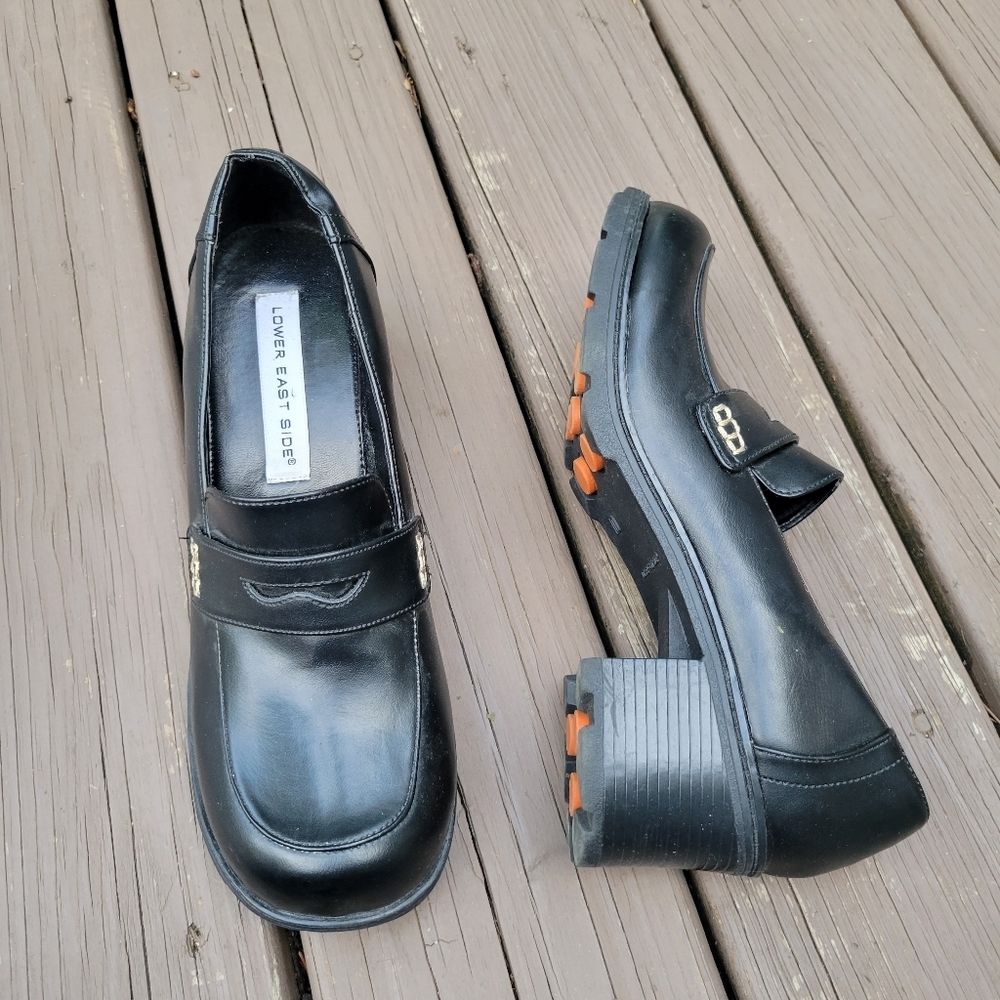 Vintage 90s y2k Black Faux Vegan Leather Lower‎ East Side Punk Penny Loafers 10